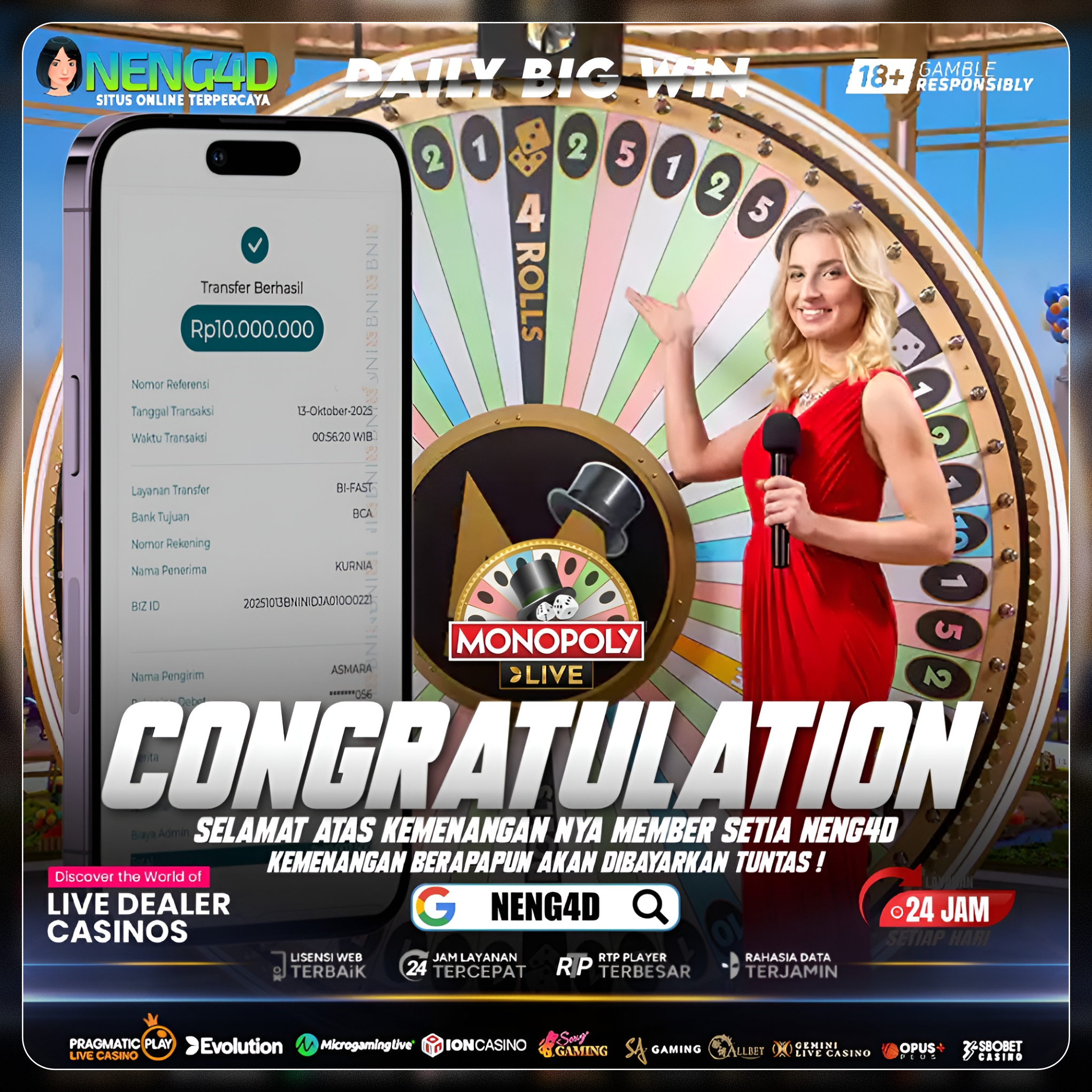 KEMENANGAN BESAR DI MONOPOLY LIVE EVOLUTION GAMING BARENG NENG4D