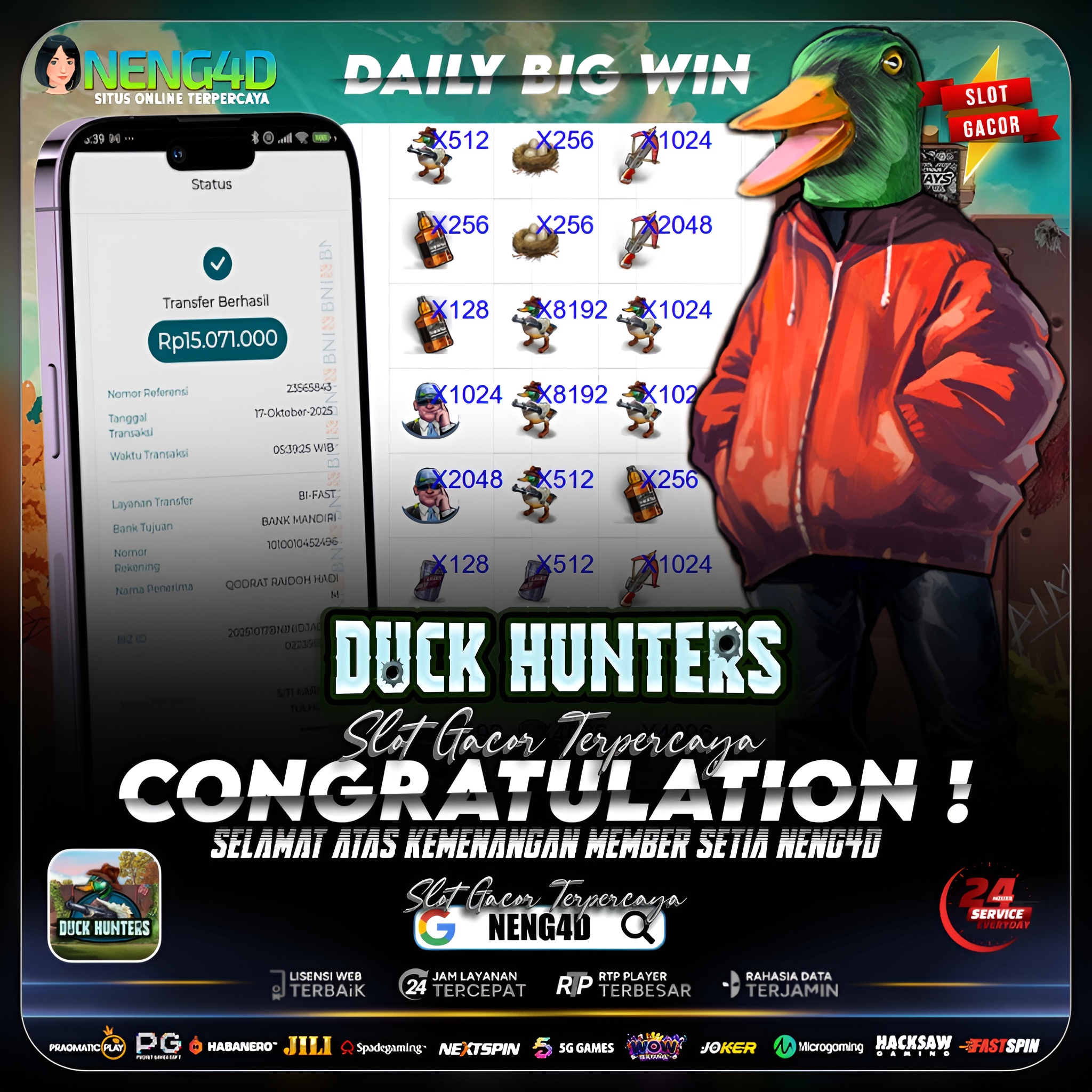 Member Setia NENG4D Raih Kemenangan 23 Juta di Permainan Duck Hunters NoLimit City