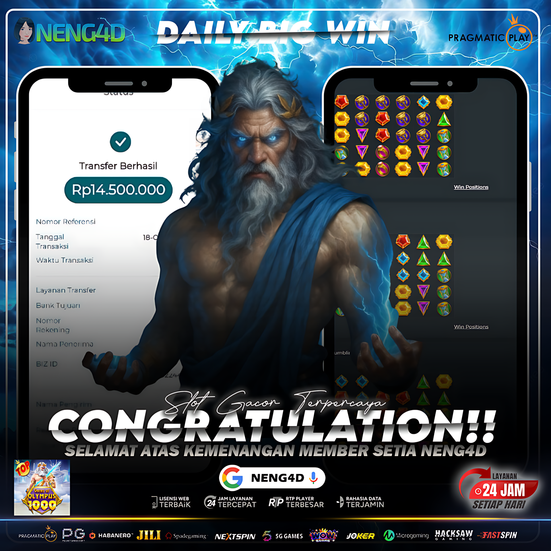 PETIR KEMENANGAN MENYAMBAR! MEMBER NENG4D RAIH 14 JUTA DI GATES OF OLYMPUS 1000!