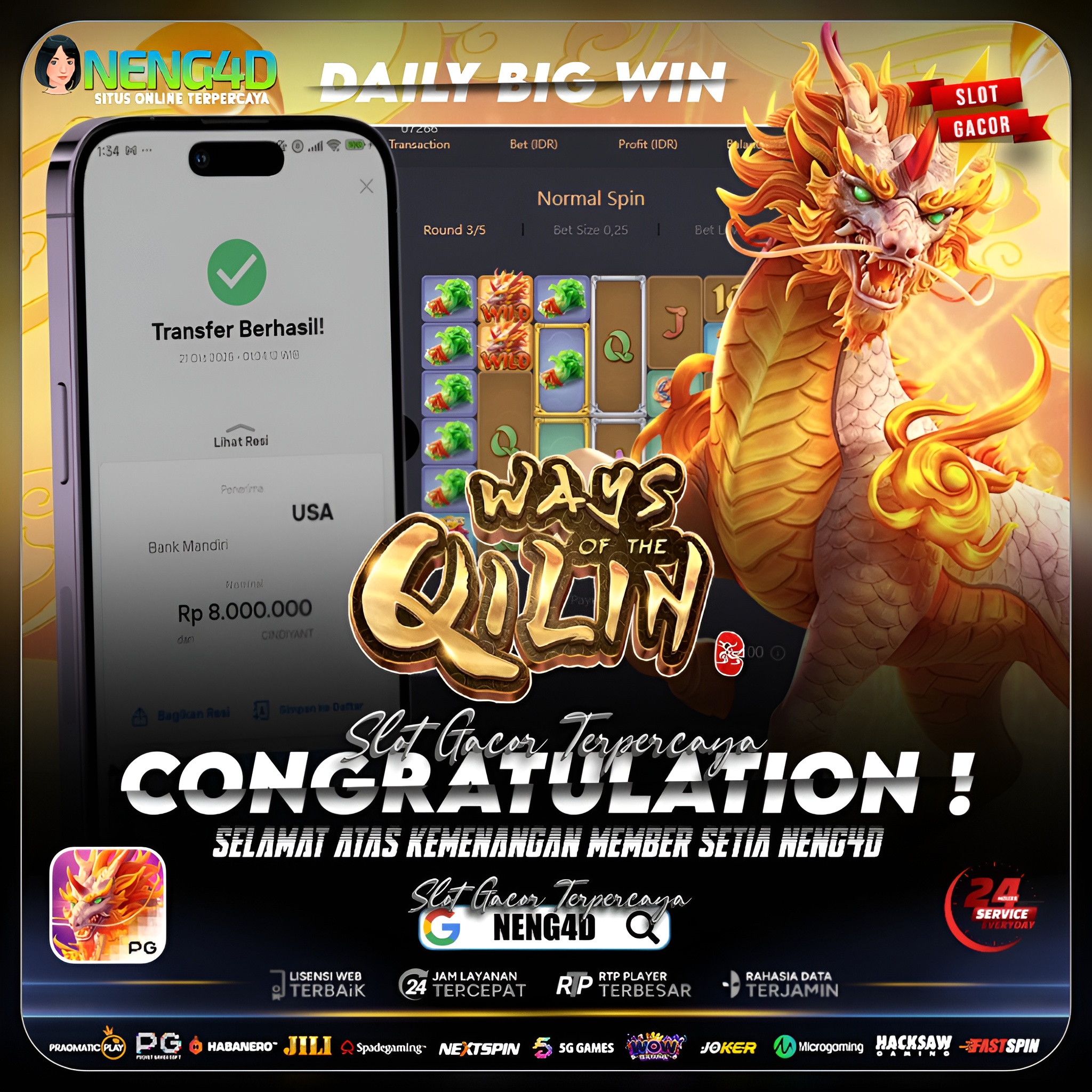 Kemenangan 8 Juta Member Setia NENG4D di Permainan Ways of the Qilin
