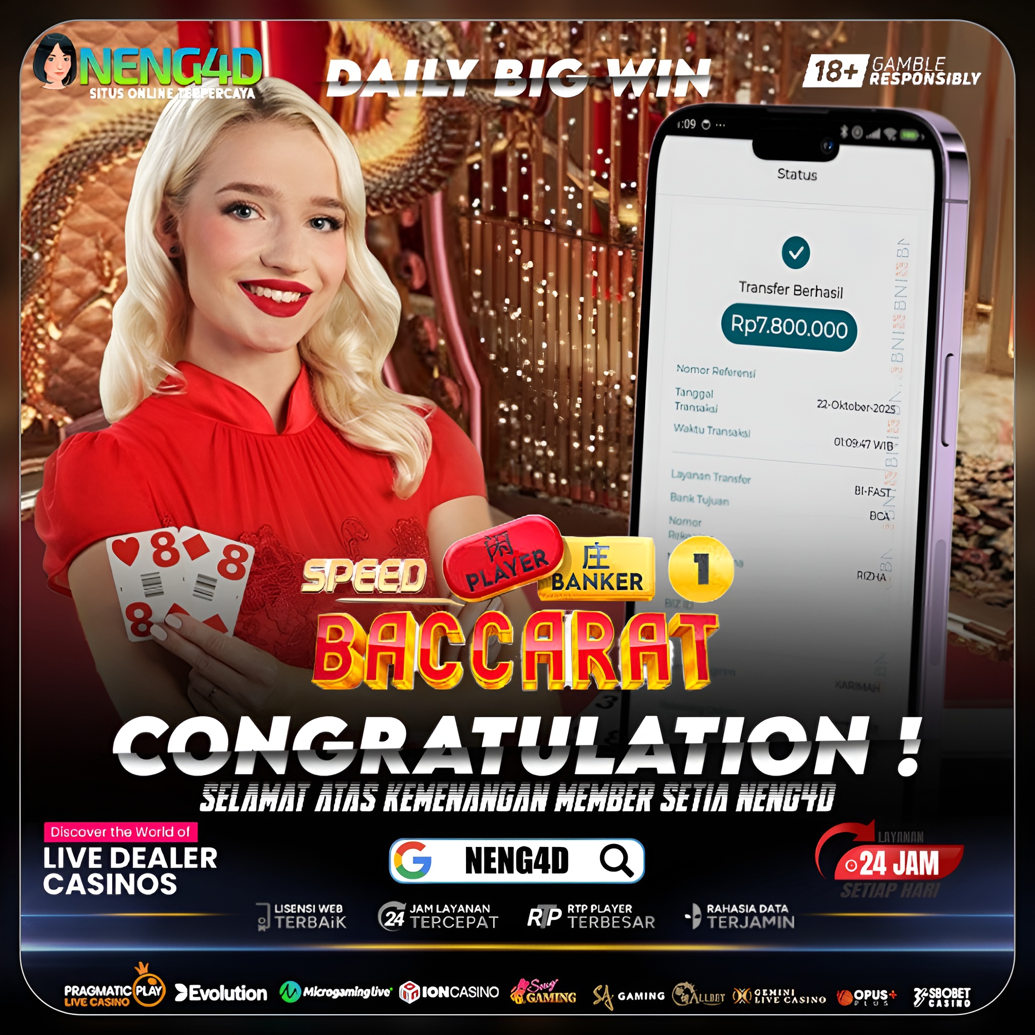 Kemenangan 7,8 Juta Member Setia NENG4D di Permainan Baccarat