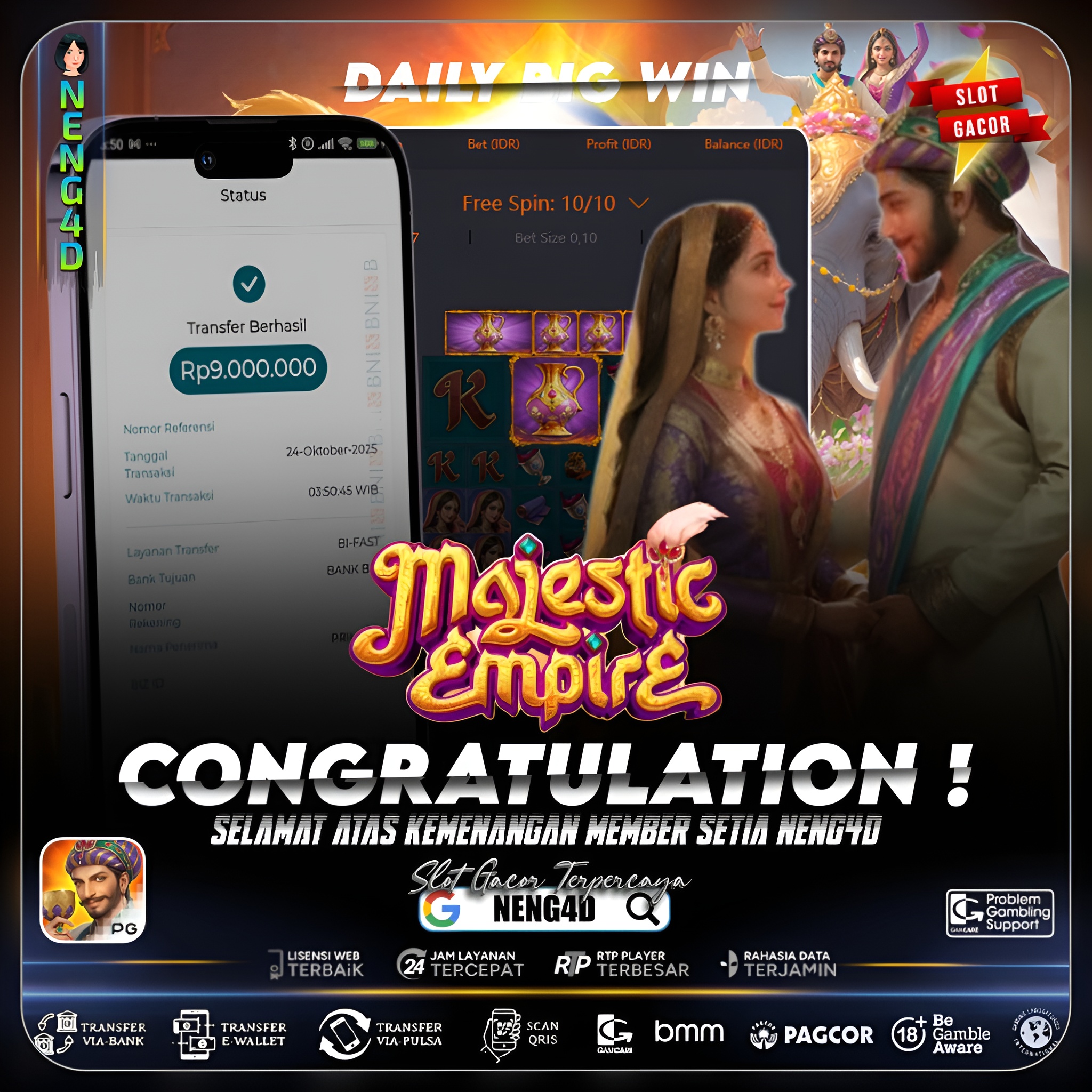 Kemenangan 9 Juta Member Setia NENG4D di Permainan Majestic Empire