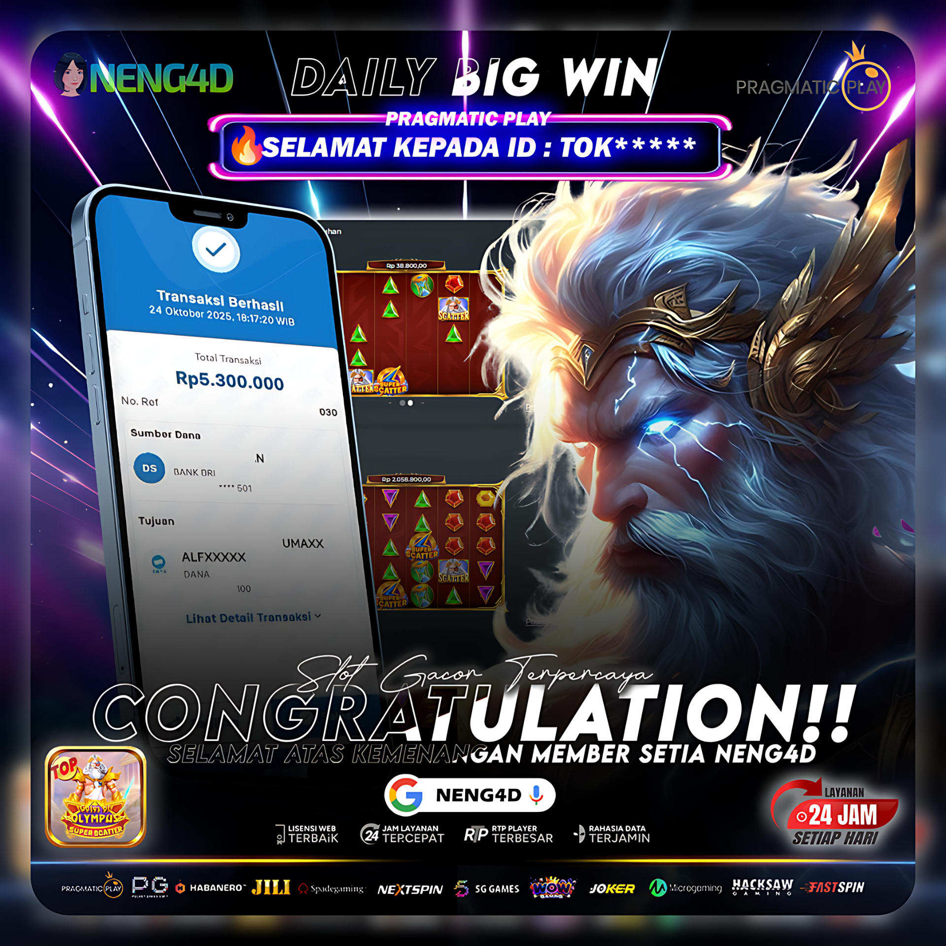 PRAGMATIC PLAY - JACKPOT SLOT GATES OF OLYMPUS SUPER SCATTER Rp.5.300.000