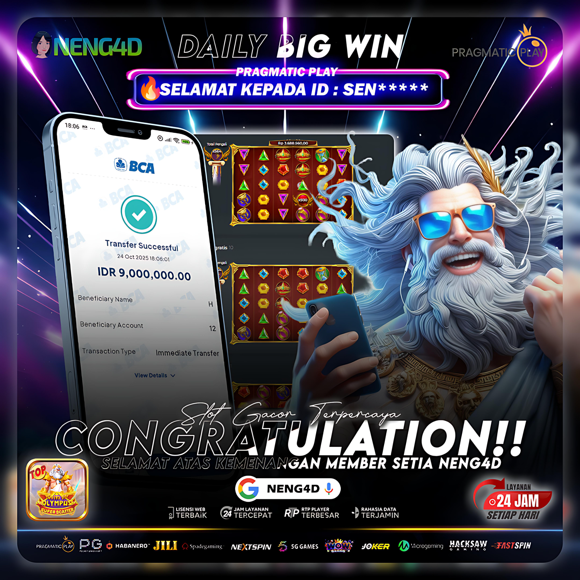 PRAGMATIC PLAY - JACKPOT SLOT GATES OF OLYMPUS SUPER SCATTER Rp.9.000.000