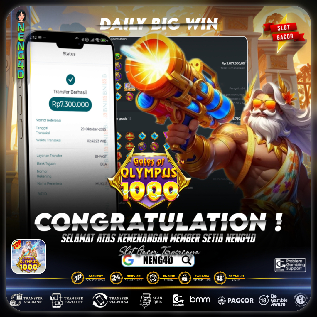 MEMBER SETIA NENG4D BERHASIL RAIH 7 JUTA DI GATES OF OLYMPUS 1000 PRAGMATIC PLAY