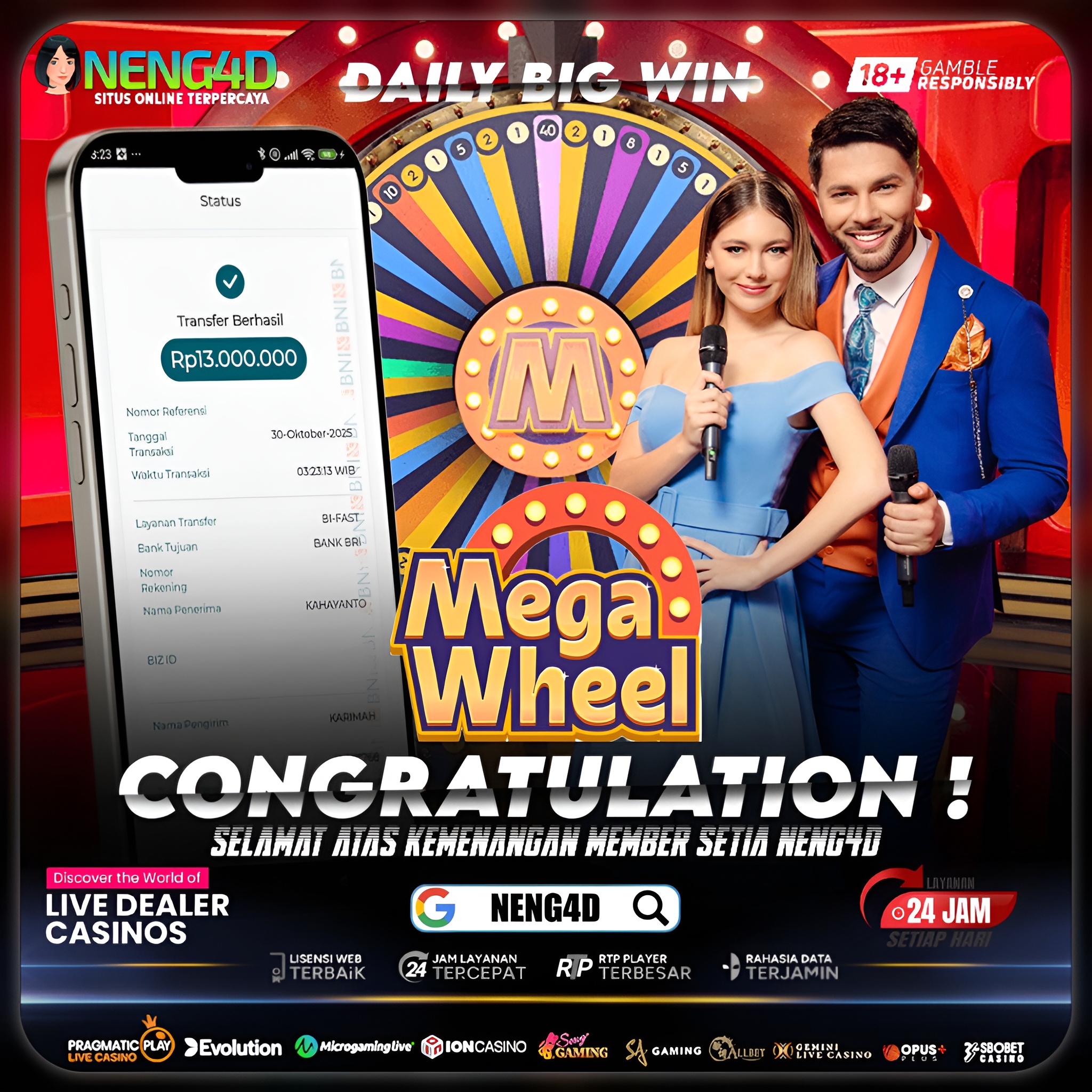 MEMBER SETIA NENG4D RAIH KEMENANGAN 13 JUTA DI MEGA WHEEL PRAGMATIC PLAY