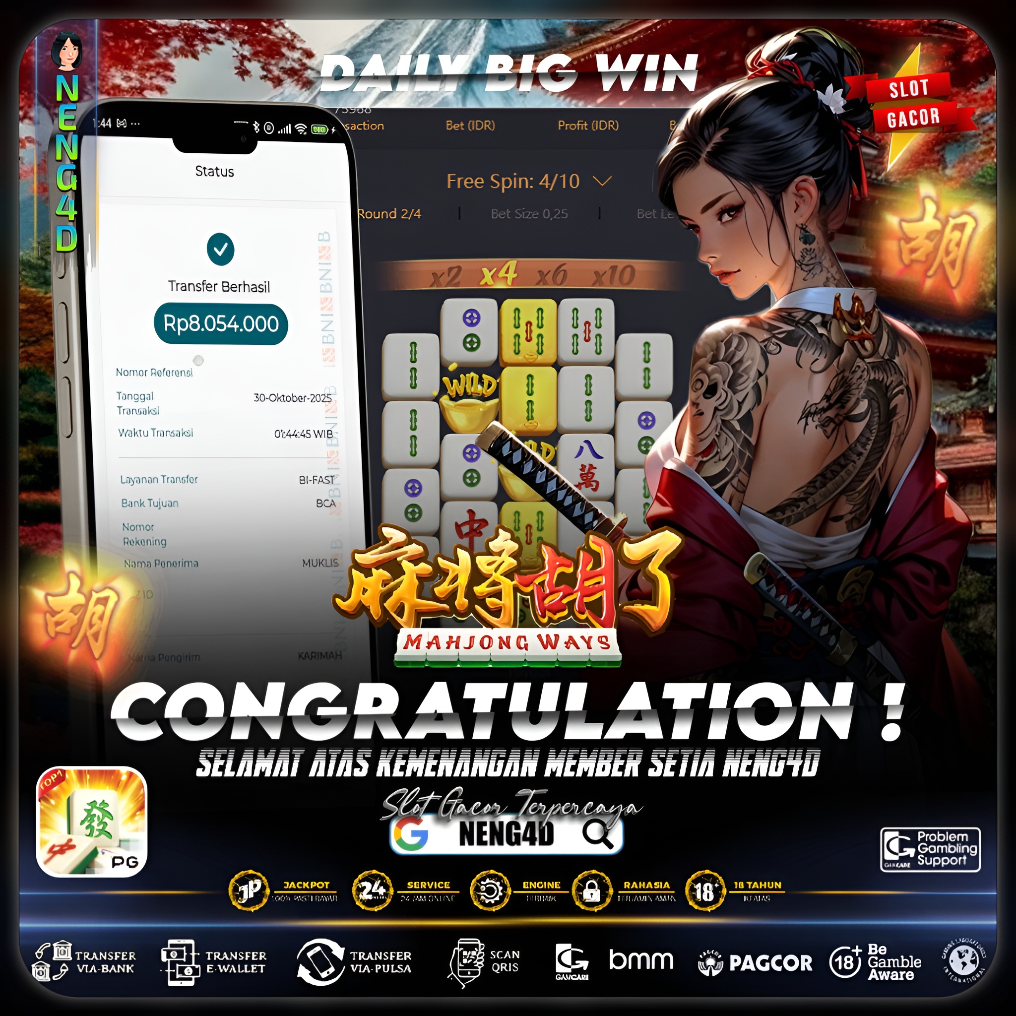 MEMBER SETIA NENG4D BERHASIL RAIH 8 JUTA DI MAHJONG WAYS PG SOFT