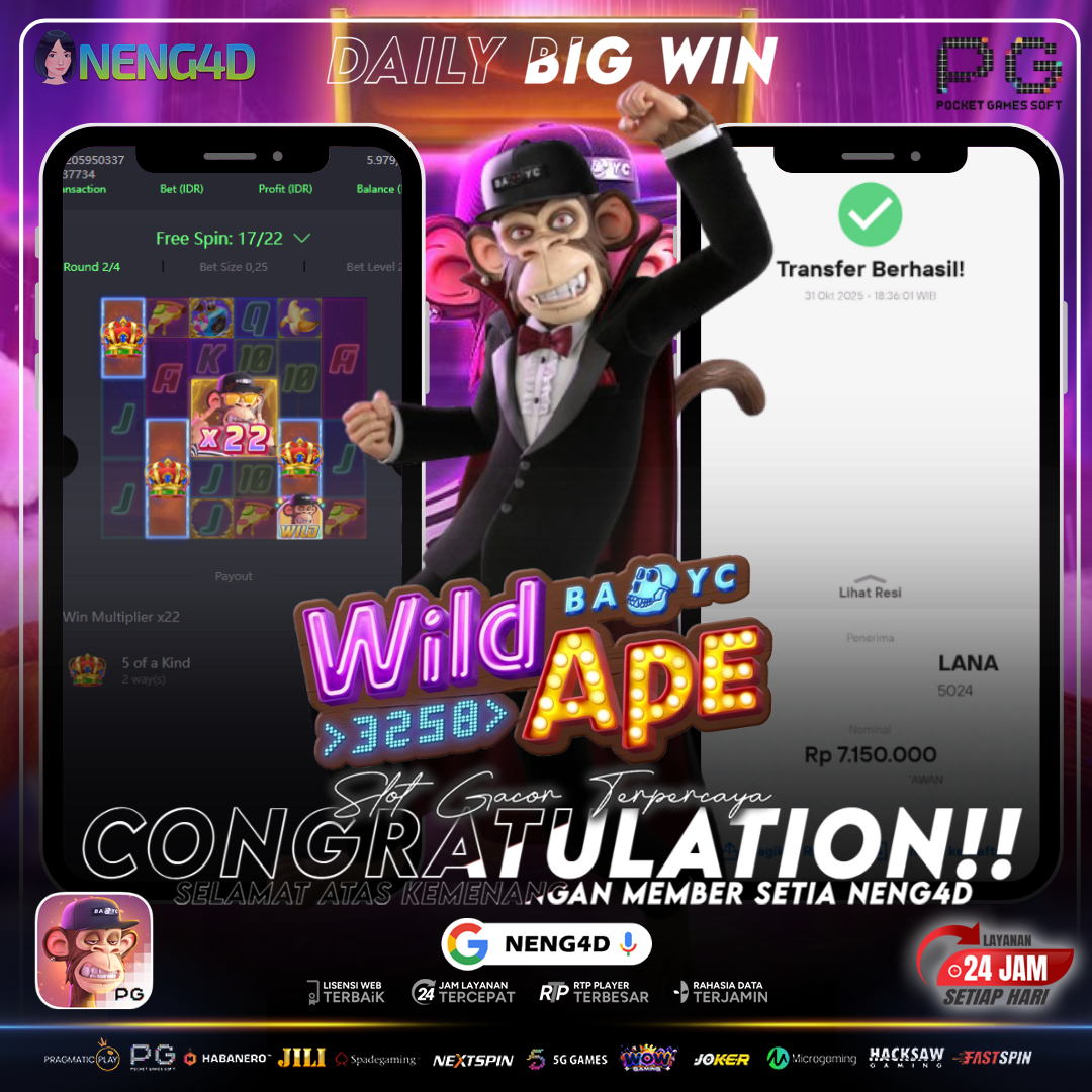 KEMENANGAN GEMILANG! MEMBER NENG4D RAIH 7 JUTA DI WILD APE!