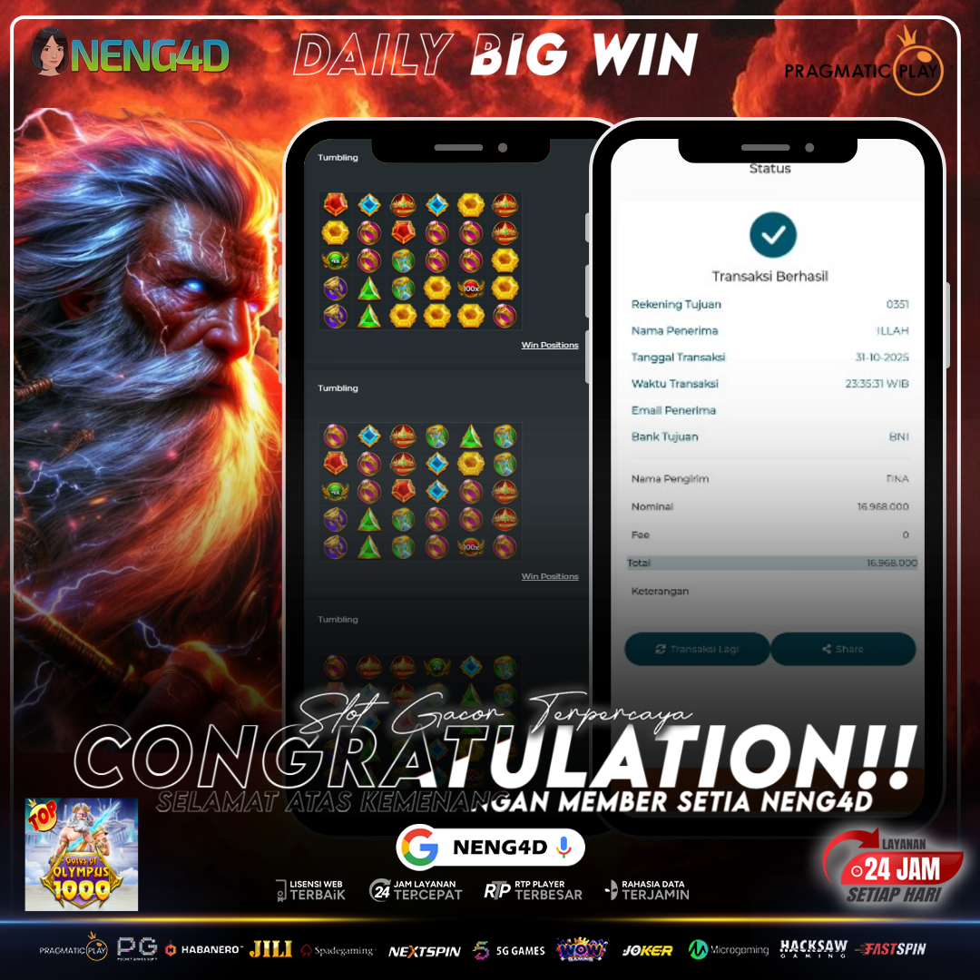 MEMBER SETIA NENG4D BERHASIL RAIH RP.16.900.000 DI GATES OF OLYMPUS 1000 PRAGMATIC PLAY
