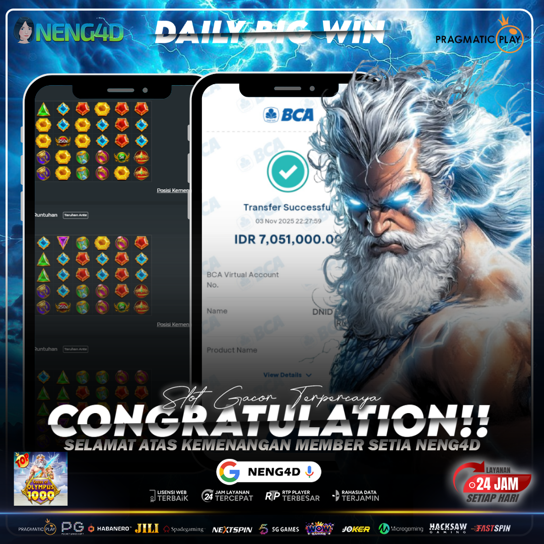 MEMBER SETIA NENG4D MENANG 7 JUTA DI GATES OF OLYMPUS 1000 PRAGMATIC PLAY