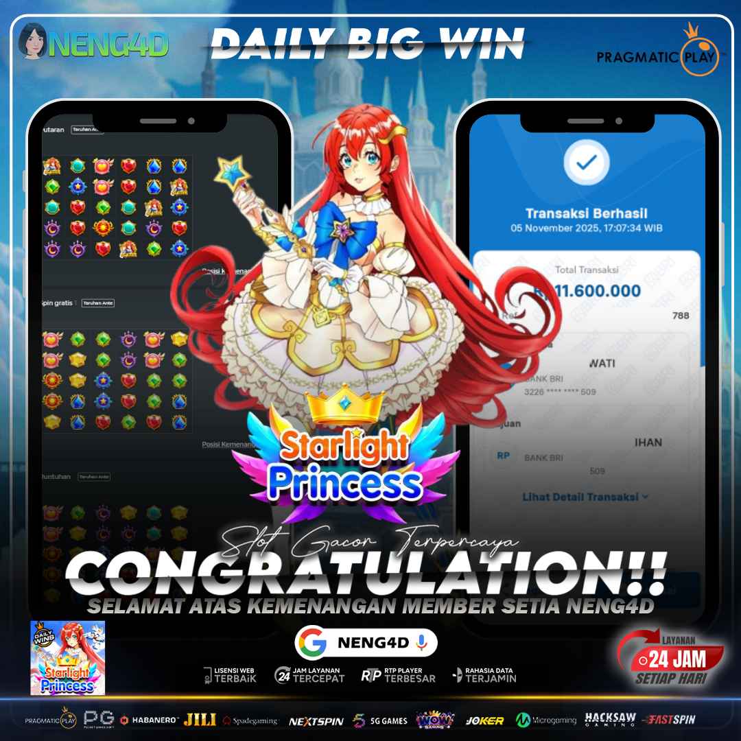 MEMBER SETIA NENG4D RAIH KEMENANGAN 11,6 JUTA DI STARLIGHT PRINCESS PRAGMATIC PLAY
