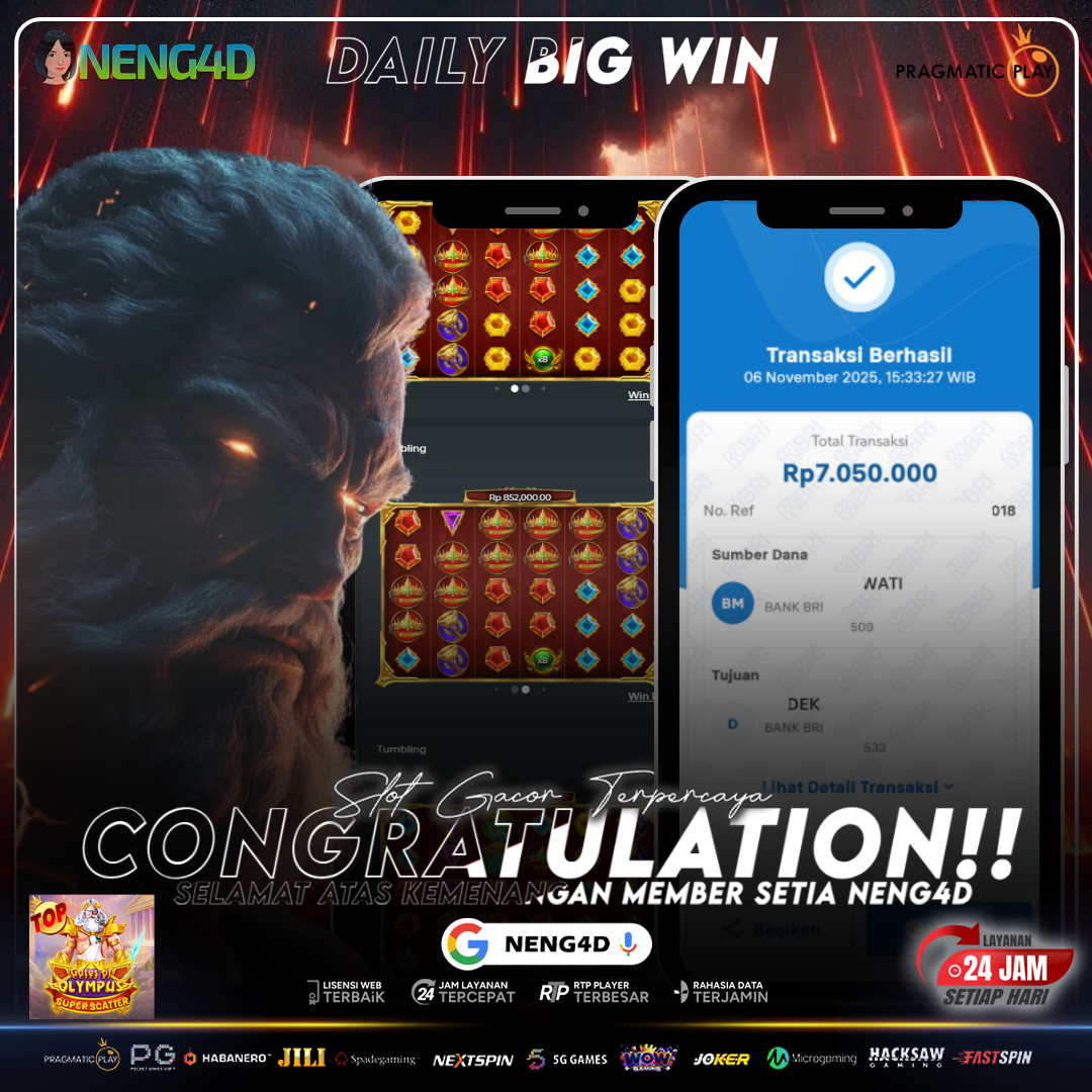 MEMBER SETIA NENG4D MENANG 7 JUTA DI GATES OF OLYMPUS SUPER SCATTER PRAGMATIC PLAY