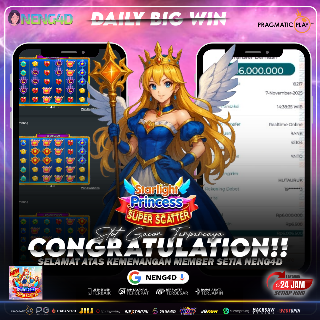 MEMBER SETIA NENG4D MENANG 6 JUTA DI STARLIGHT PRINCESS SUPER SCATTER PRAGMATIC PLAY
