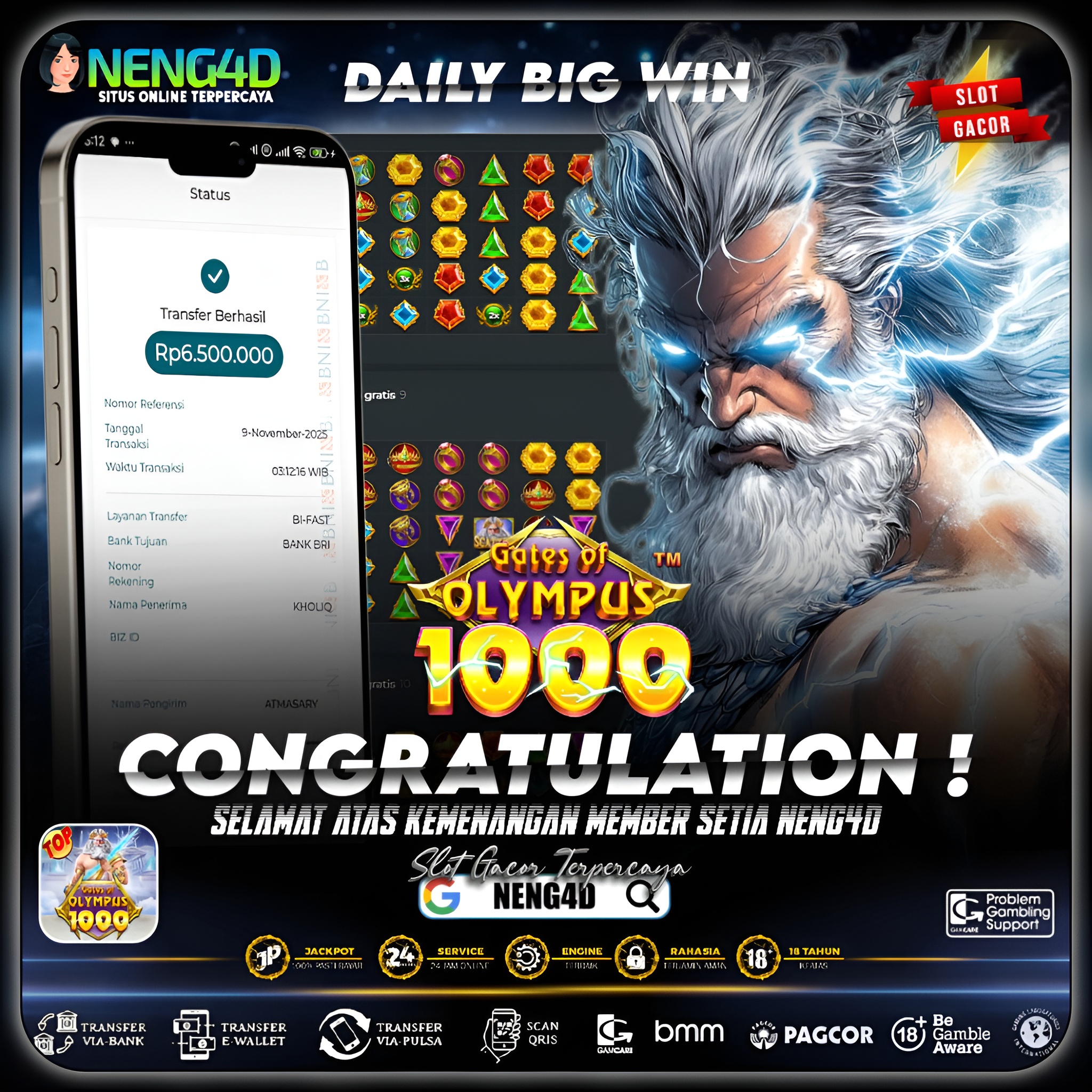 Kemenangan 6 Juta di Gates of Olympus 1000 Pragmatic Play