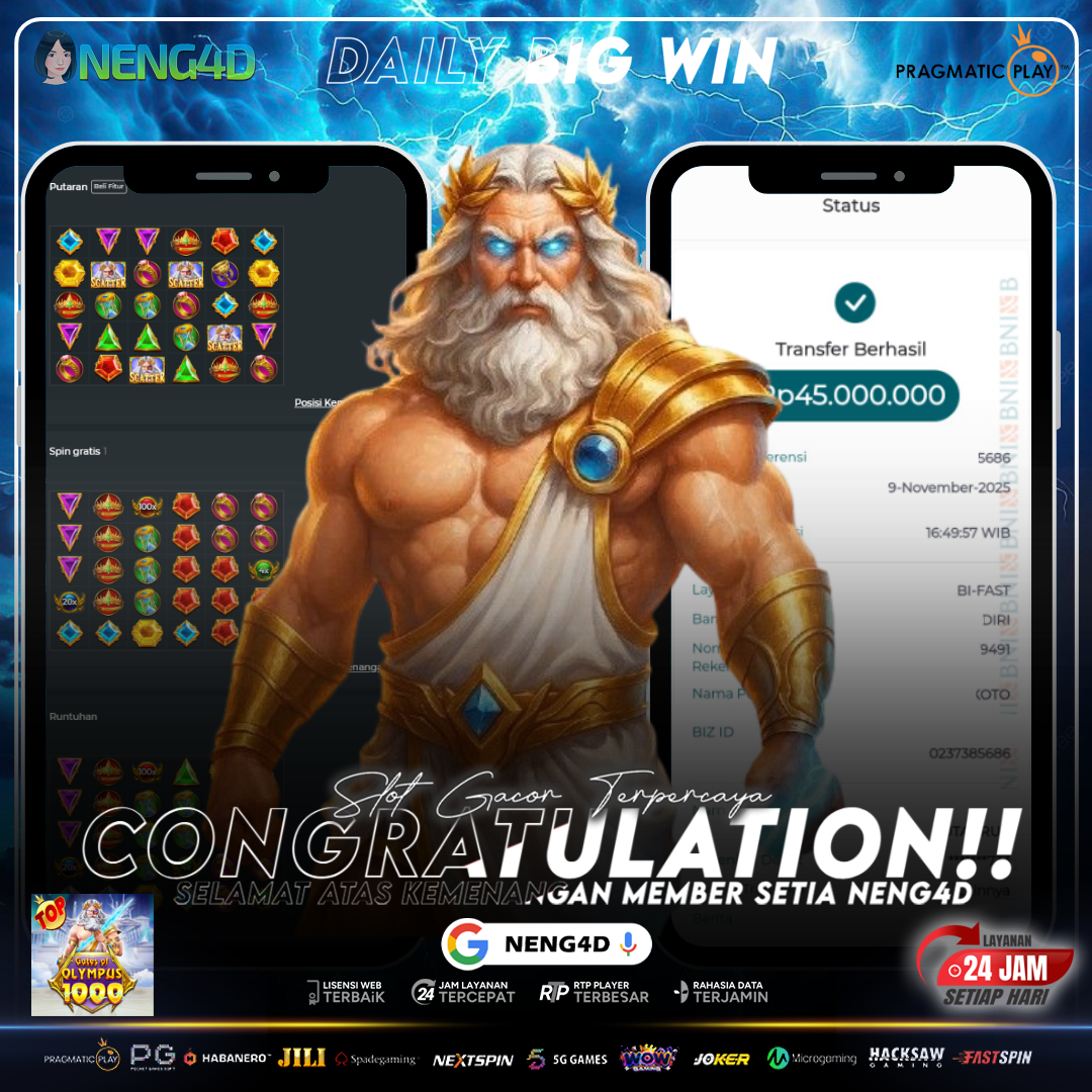 MEMBER SETIA NENG4D MENANG 45 JUTA DI GATES OF OLYMPUS 1000 PRAGMATIC PLAY