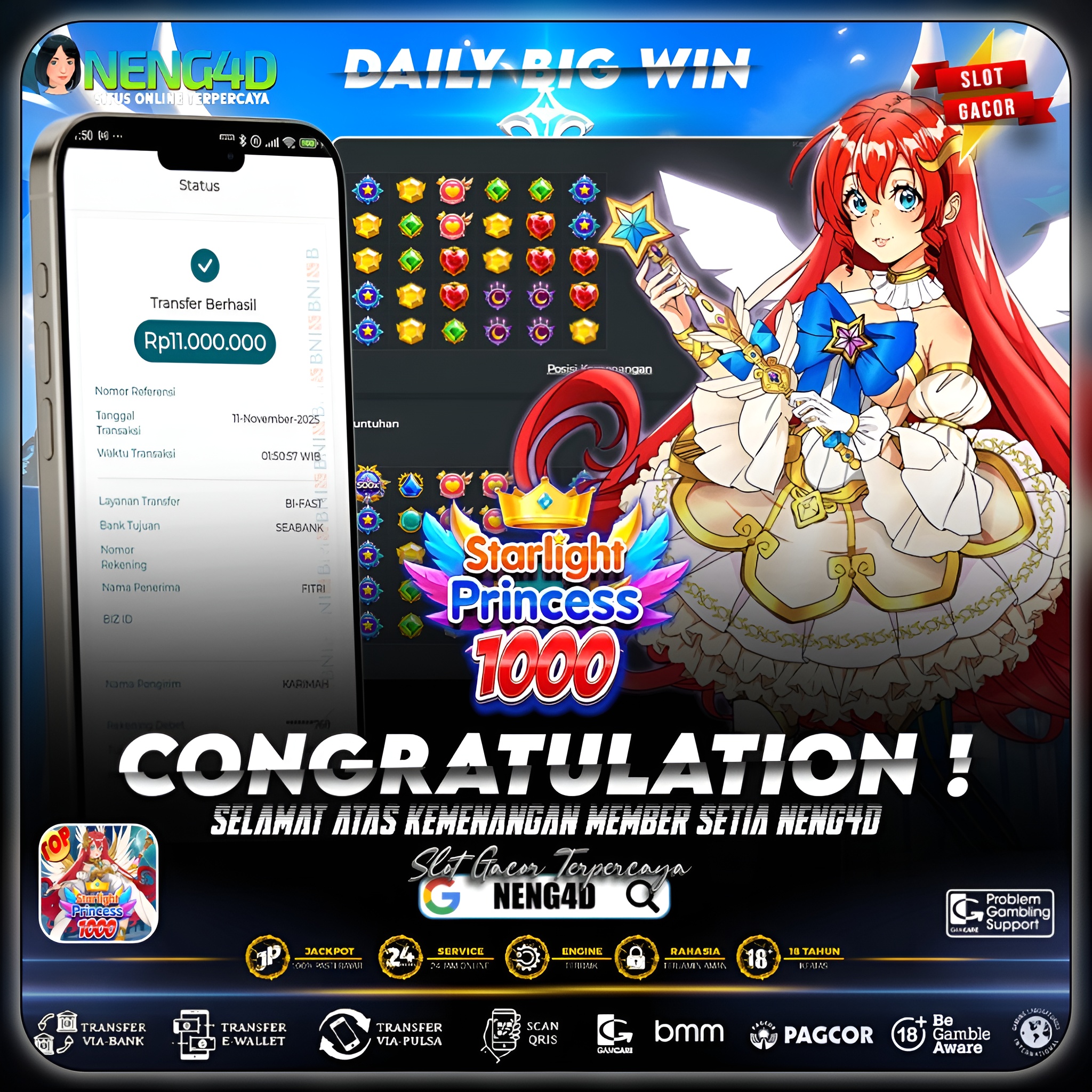 KEMENANGAN 11 JUTA DI STARLIGHT PRINCESS 1000 PRAGMATIC PLAY