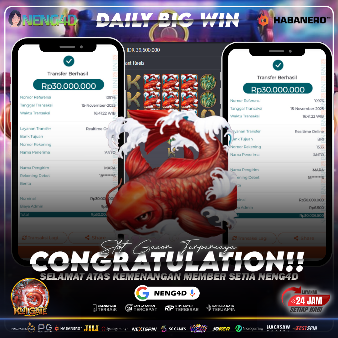 Kemenangan Besar Rp.60.000.000 Member Setia NENG4D di Permainan Koi Gate
