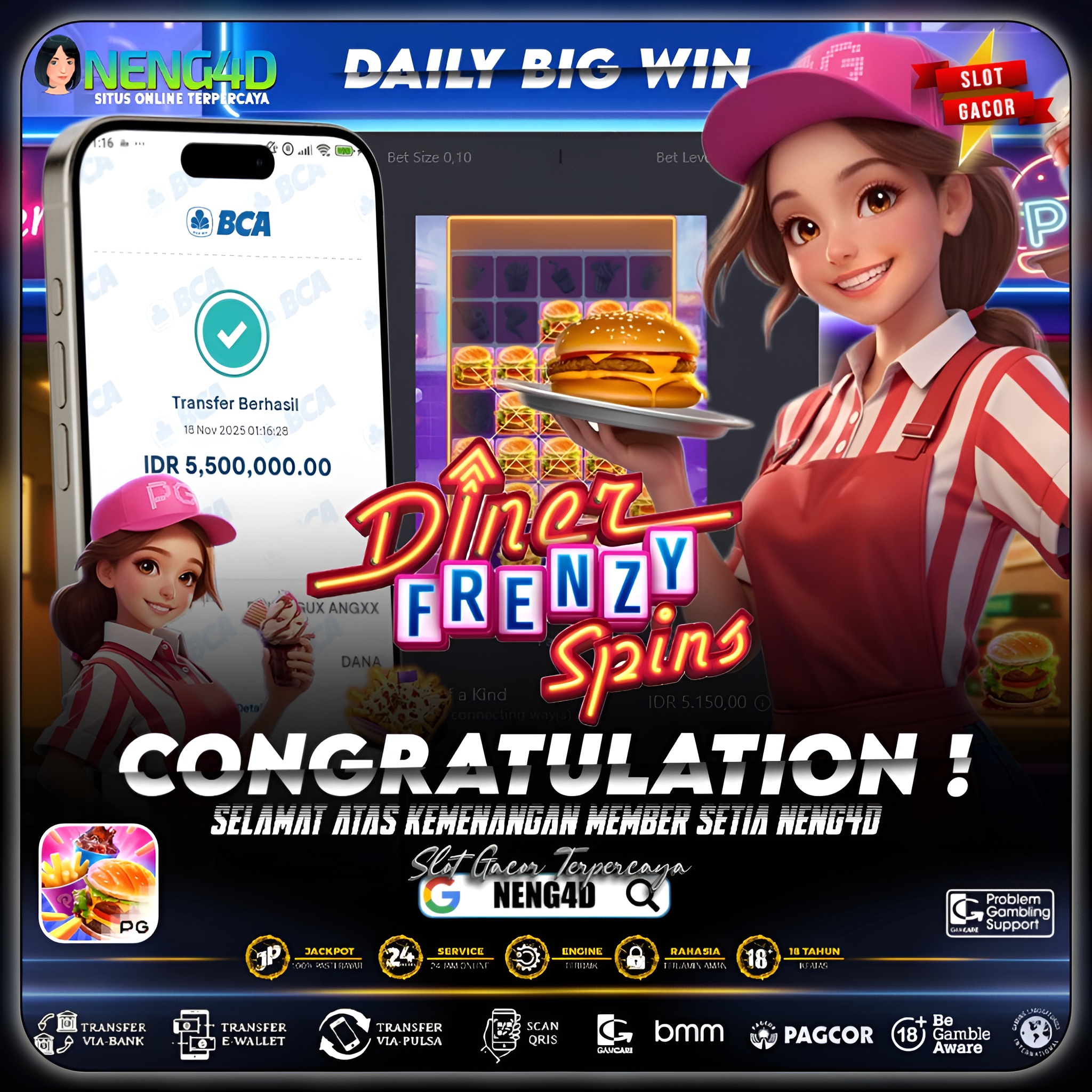 MENANG 5JT MAIN DI DINER FRENZY SPINS PG SOFT