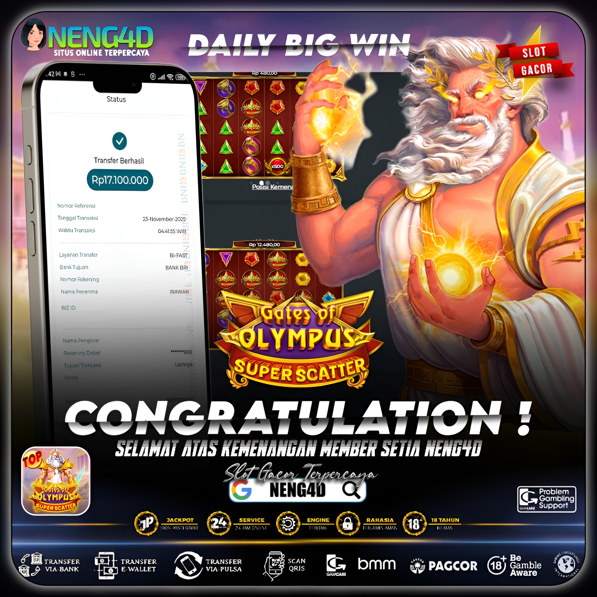 MENANG 17JT MAIN DI GATES OF OLYMPUS SUPER SCATTER PRAGMATIC PLAY