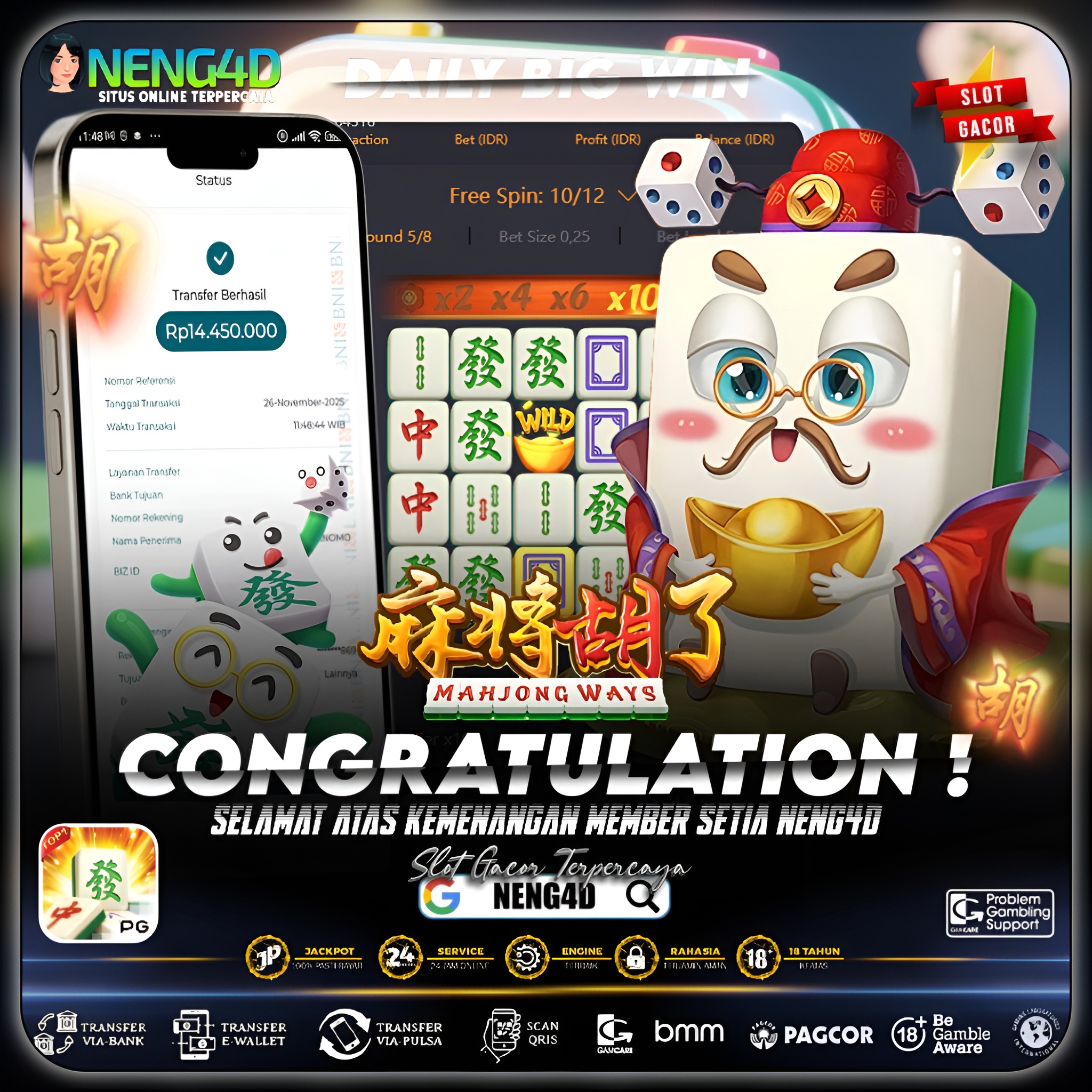 MEMBER NENG4D MENANG 14 JUTA DI MAHJONG WAYS PG SOFT