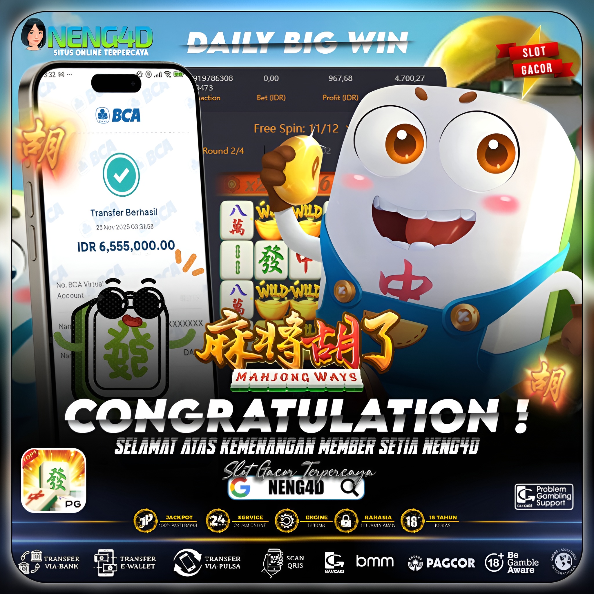 MEMBER NENG4D MENANG 6 JUTA DI MAHJONG WAYS