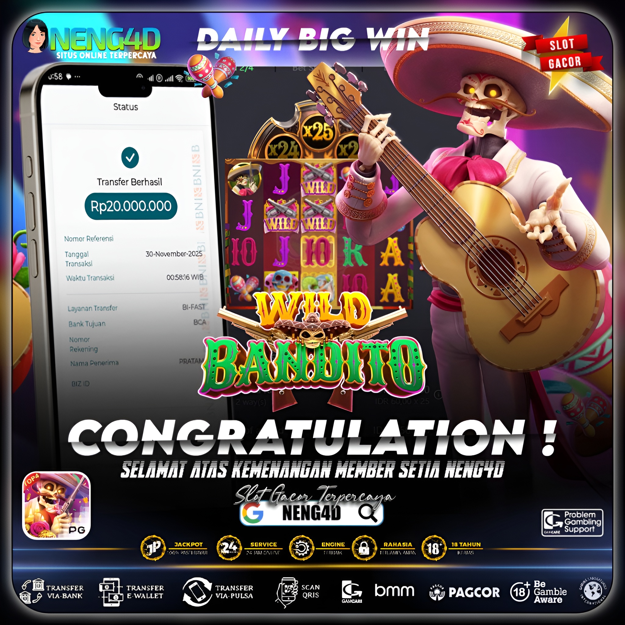 MEMBER NENG4D BORONG 20 JUTA DI WILD BANDITO PG SOFT