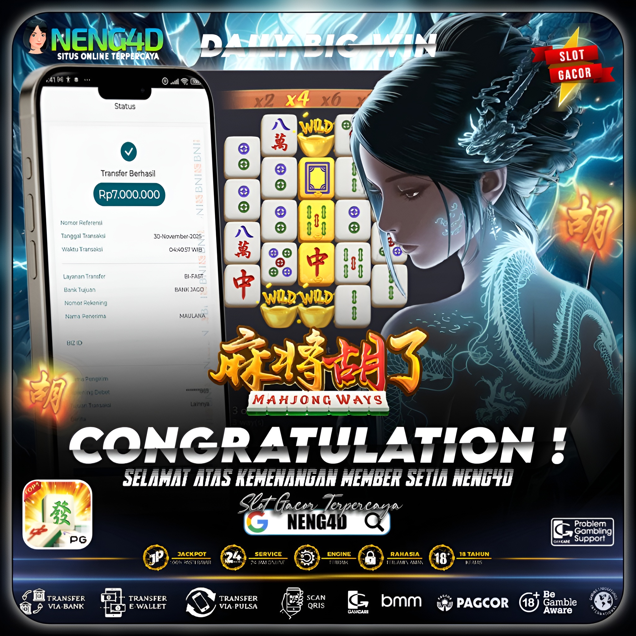 MEMBER NENG4D RAIH 7 JUTA DI MAHJONG WAYS PG SOFT